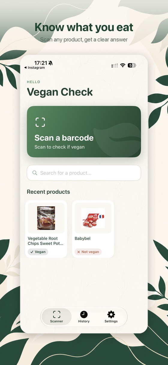Vegan Check app screen 1